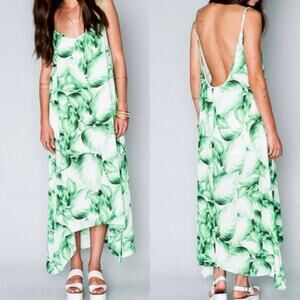Show Me Your MuMu Hey You Back Midi Maxi Dress Green Tropical Palm Leaf Small